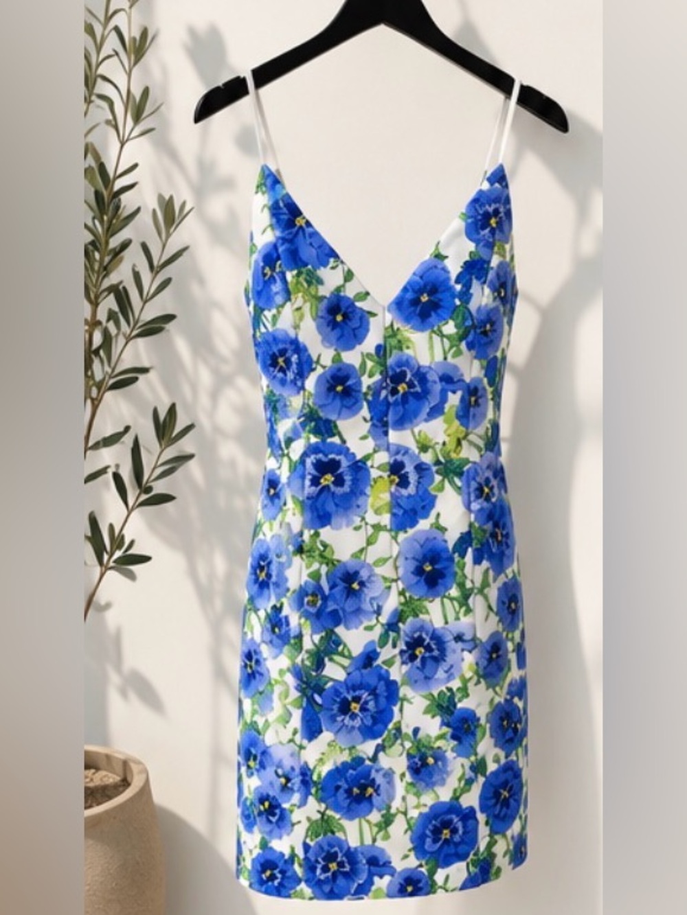 Alice + Olivia White Slip Dress with Blue Floral Print